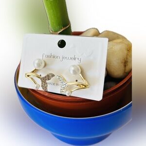 Vintage Style Fish Tail Mermaid Tail Goldplated & Faux Pearl Fashion Earrings